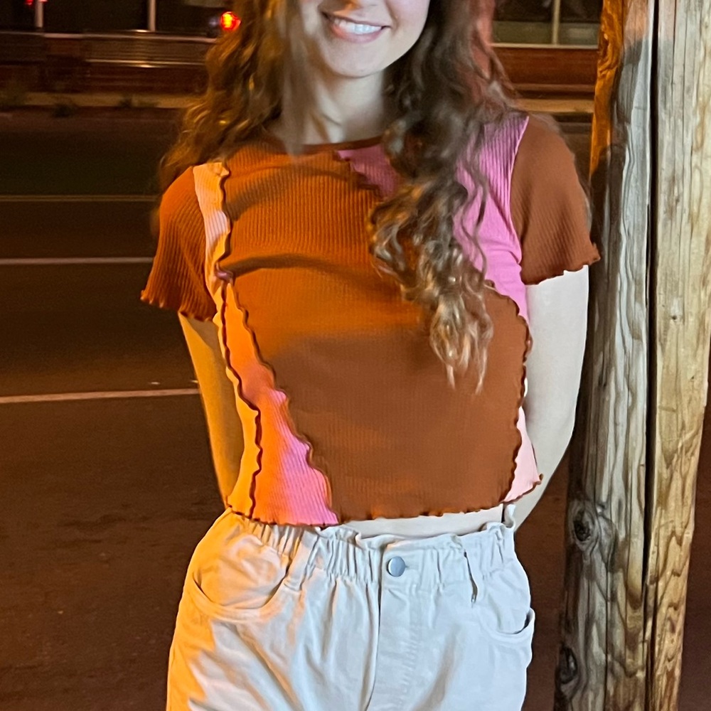 Wild Fable Multicolor Ribbed Short Sleeve Top